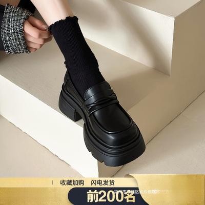 Plateau-Loafer Damenschuhe 2026 neue beliebte höhenvergrößernde Damenschuhe Britischer Stil kleine Lederschuhe Damen schwarze einfarbige Schuhe