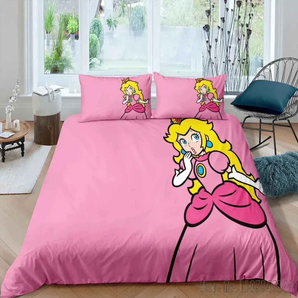 Ravissant ensemble de housse de couette imprimée en 3D Princesse Pêche Housse de couette HD pour ensembles de literie pour enfants Linge de lit Décor de chambre