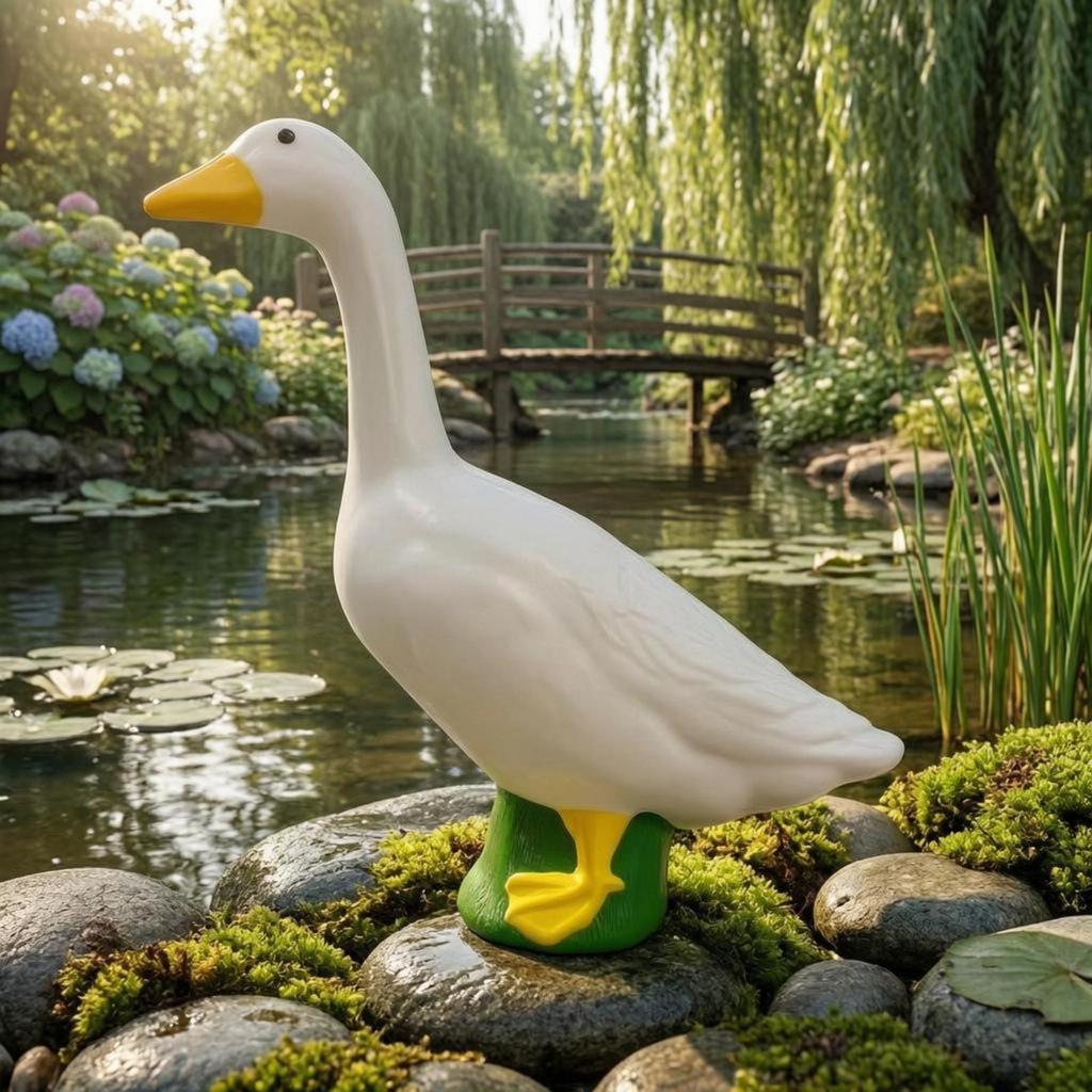 Porch Goose Statue Yellow Beak Standing Black Eyes Lawn Ornament for Garden, Yard,