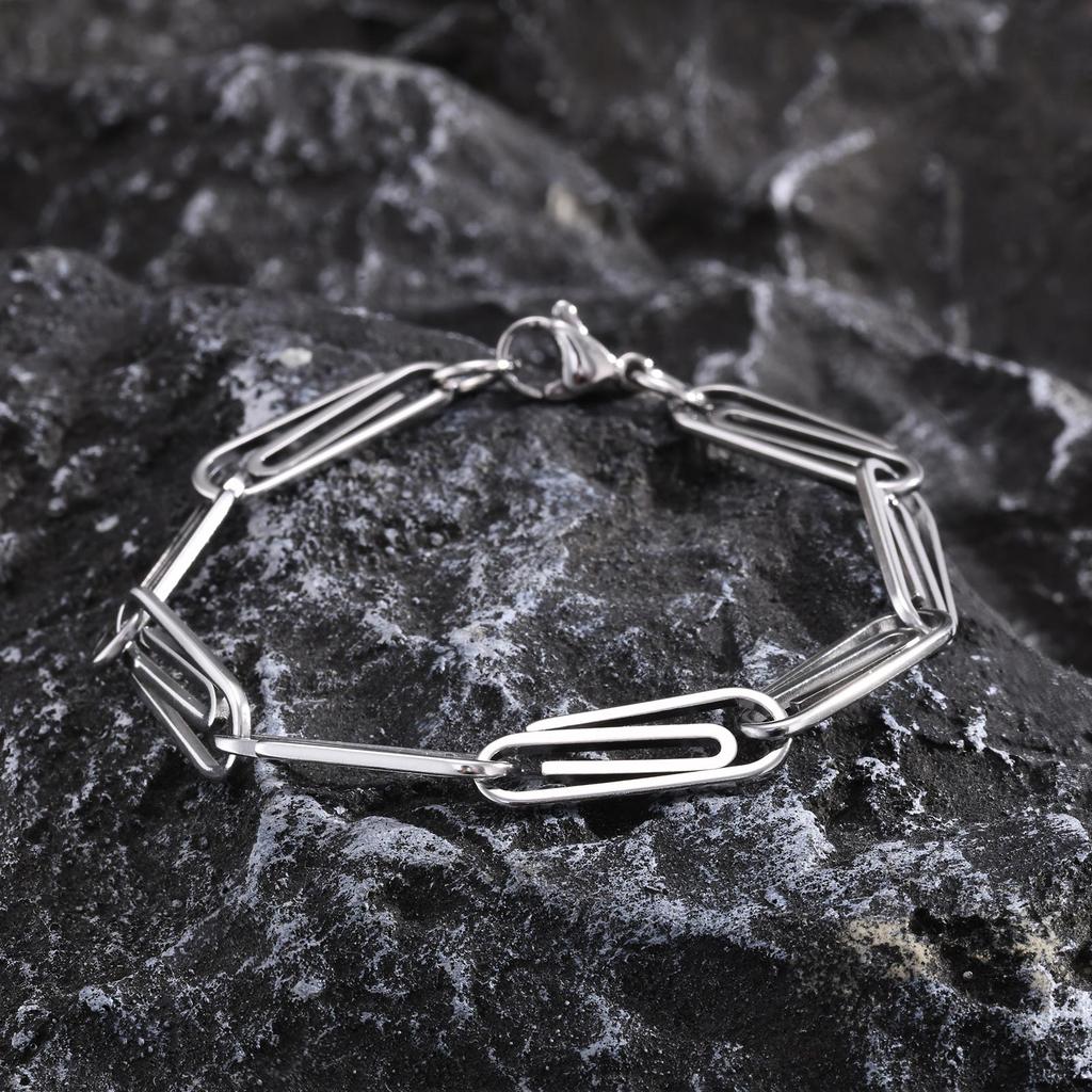 Paperclip Chain Bracelet for Men,Stainless Steel Hip Hop Casual Stylish Bracelets,Casual Stylish Rectangle Links Wristband