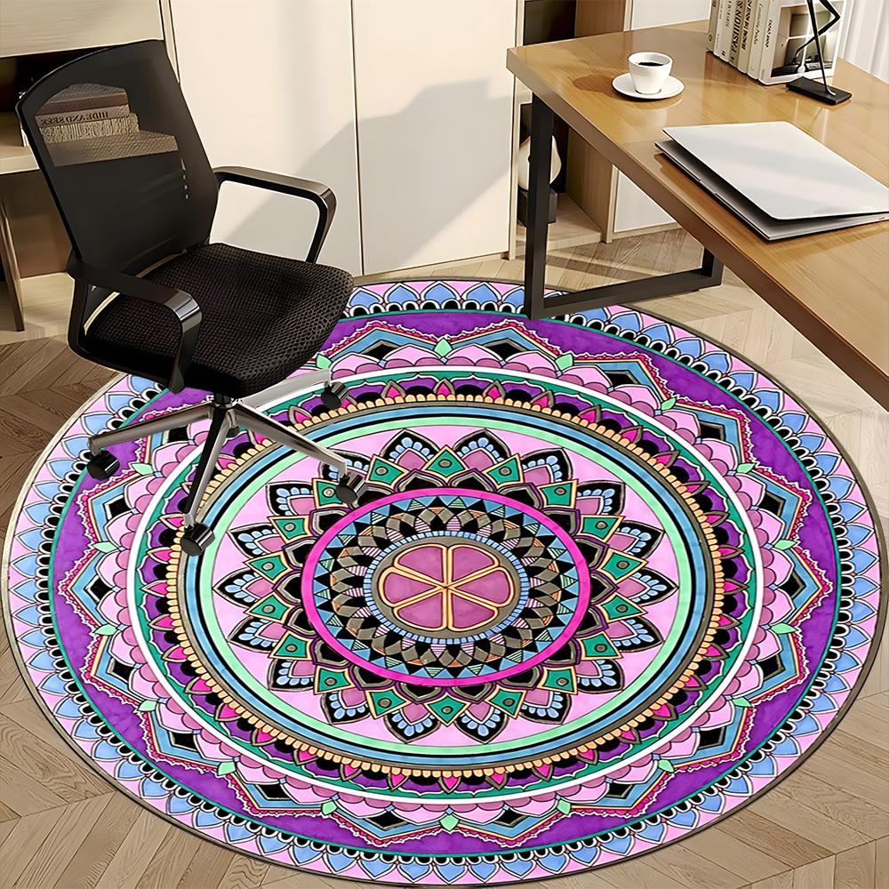 1pc Mandala Art Chair Carpet for Office Non-Slip, Machine Washable Rug for Office, Room - Holiday Decor, Machine Made yy251016031