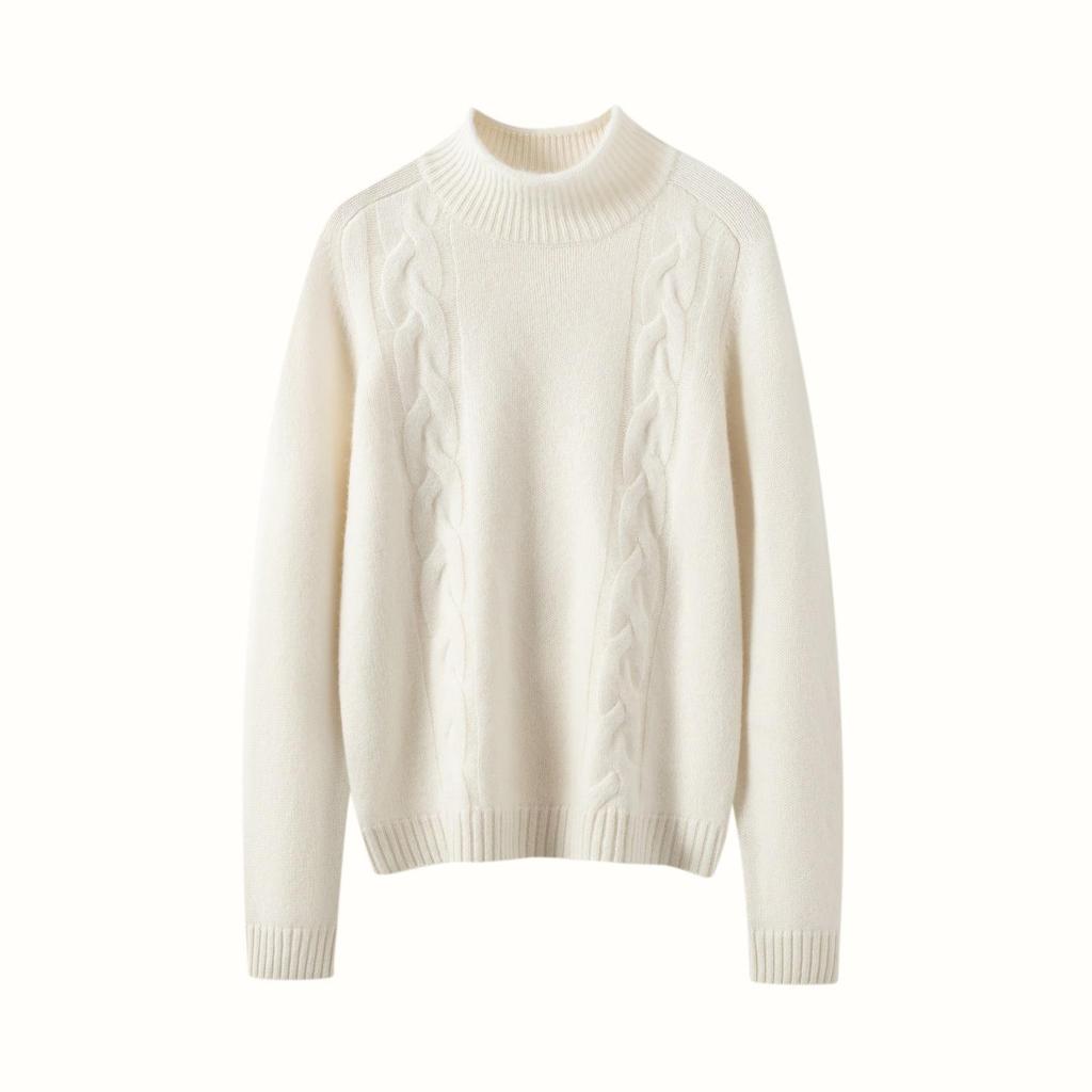 Five-Needle Three-Strand Cashmere Sweater: Autumn/Winter 2026 Thickened Turtleneck Women's Versatile Cable Knit Base Layer Sweater.