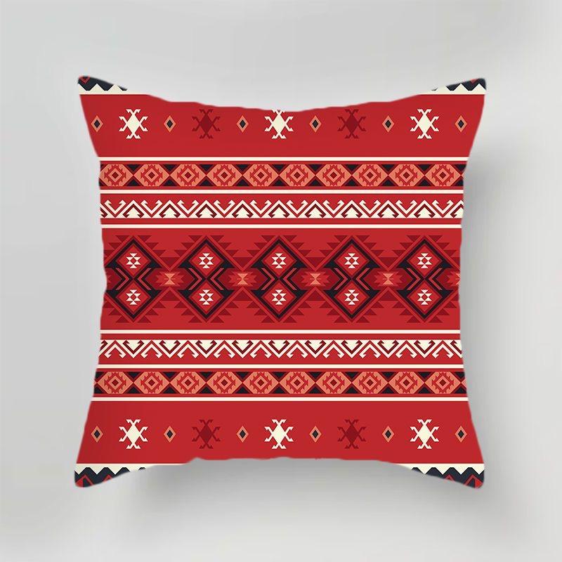 Ethnic Style Geometric Pattern Square Polyester Pillowcase Sofa Living Room Cushion Cover Bedroom Bedside Pillow Cover
