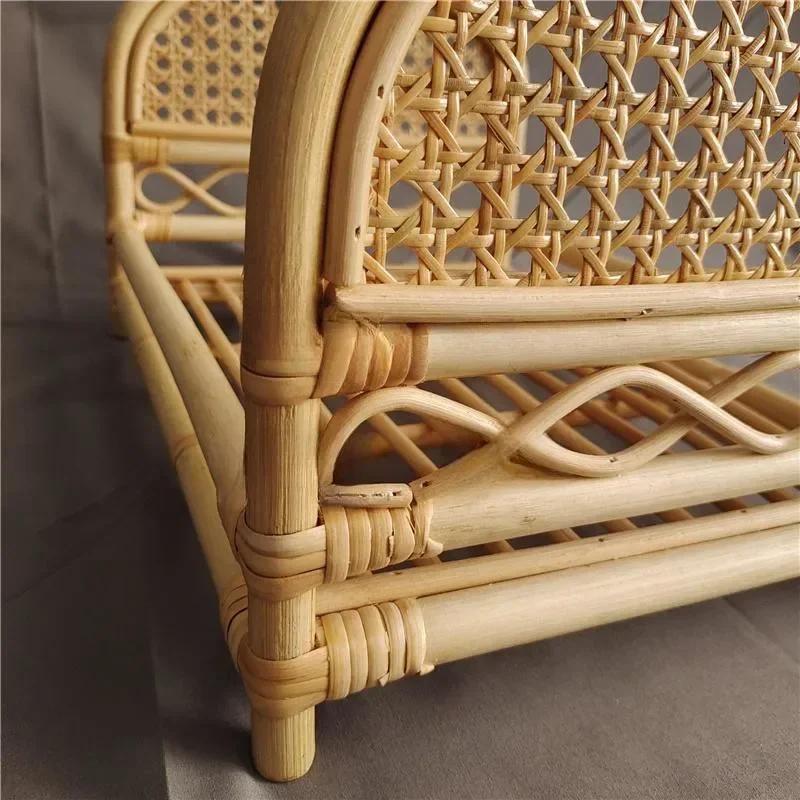 Infant Photo Shoot Props Unisex - Handmade Vintage Rattan Wooden Posing Bed Newborn Photo Background Accessories for Boys Girls