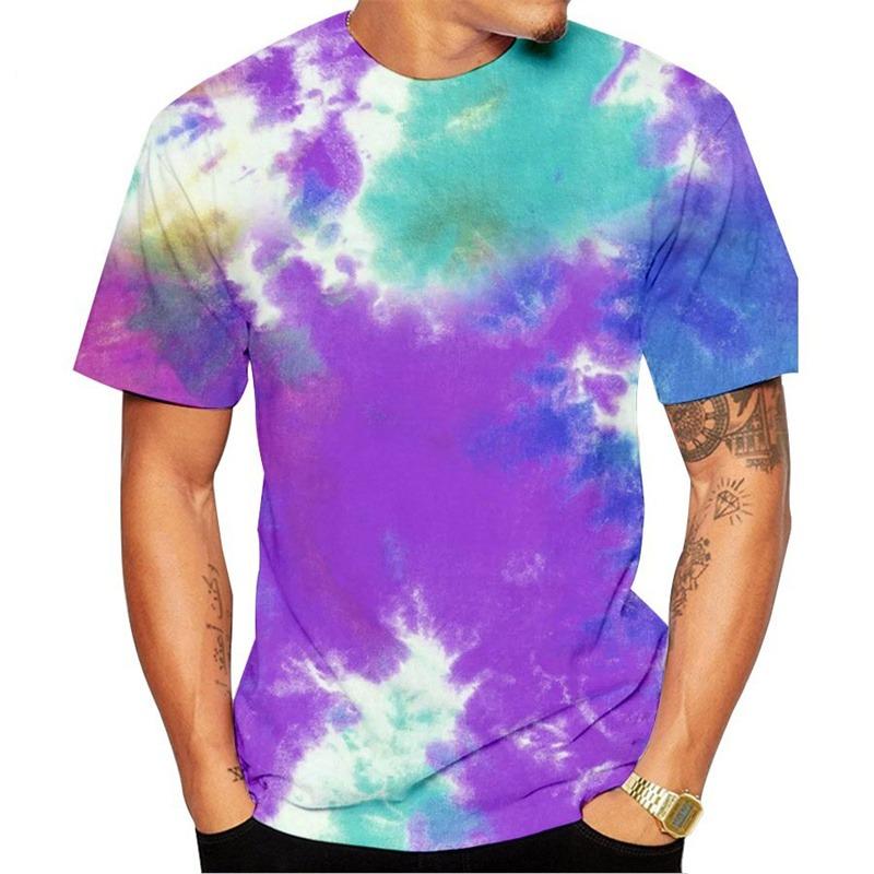 3D Printed Vintage Dye T Shirt Men's Colorful Pattern Tees Summer Harajuku Round Neck Tops Oversized Short Sleeves T-Shirts