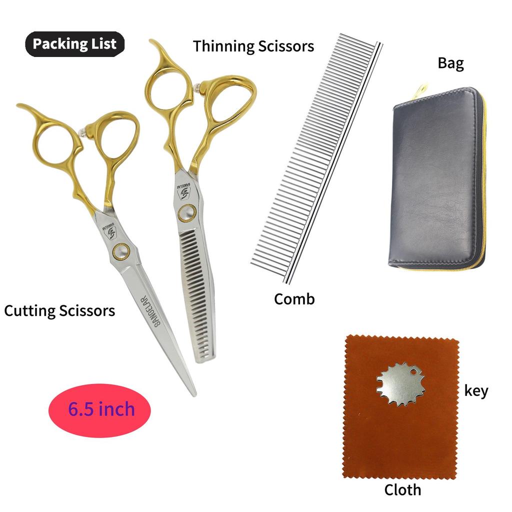 SANGELAR 6,5 Zoll Haustierpflegeset Professionelles Top-Haustier-Welpen-Teddy-Katzen-Hundescheren-Set Schneideschere Effilierschere Tiere Trimmen Wollwerkzeuge
