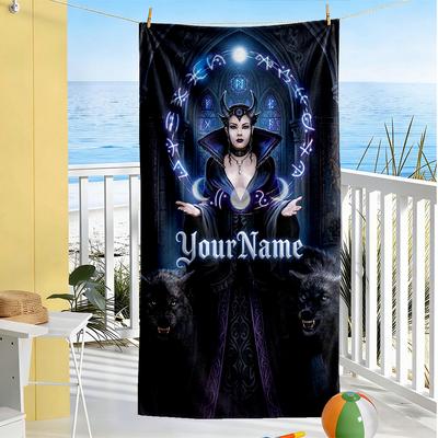 Gothic Illustrations Customized Name Beach Towel Super Soft & Absorbent Perfect for Traveling Yoga Camping and Swimming