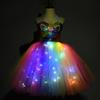 Mädchen LED Licht Kostüm Süßes Pailletten Regenbogen Kleid mit Flügel und Haarreif für Festival Geburtstagsparty Kostümierung Cosplay 8T 125-140cm