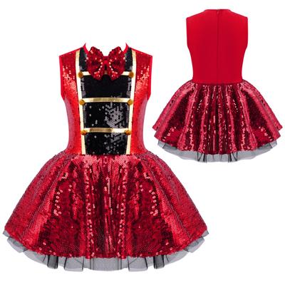 Kids Girls Stylish Dance Clothing Sleeveless Shiny Sequins Adorned Dress Leotard Jumpsuit