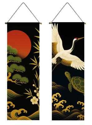 Tapestry Hanging Scroll Set of Featuring and Plum Auspicious Landscape Designs for New Japanese Relaxing Wall Hanging Mini Stylish Indoor Decor for