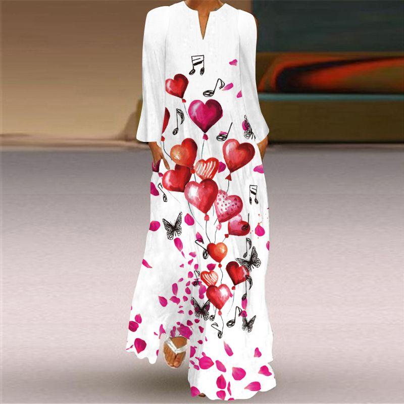 Purple Butterfly Pattern 3D Print V-neck Long-Sleeve Dress Stage Show Women's Travel Holiday Style Beach Dress