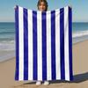 1PC Stripes, NavyOutdoor Flannel Blanket - Soft Plush Decor for Picnics, Camping, Bedroom, Playroom, Office, or Lunch Break 1355A