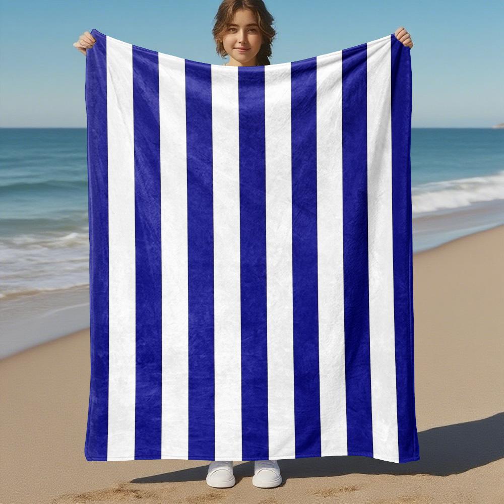 1PC Stripes, NavyOutdoor Flannel Blanket - Soft Plush Decor for Picnics, Camping, Bedroom, Playroom, Office, or Lunch Break 1355A