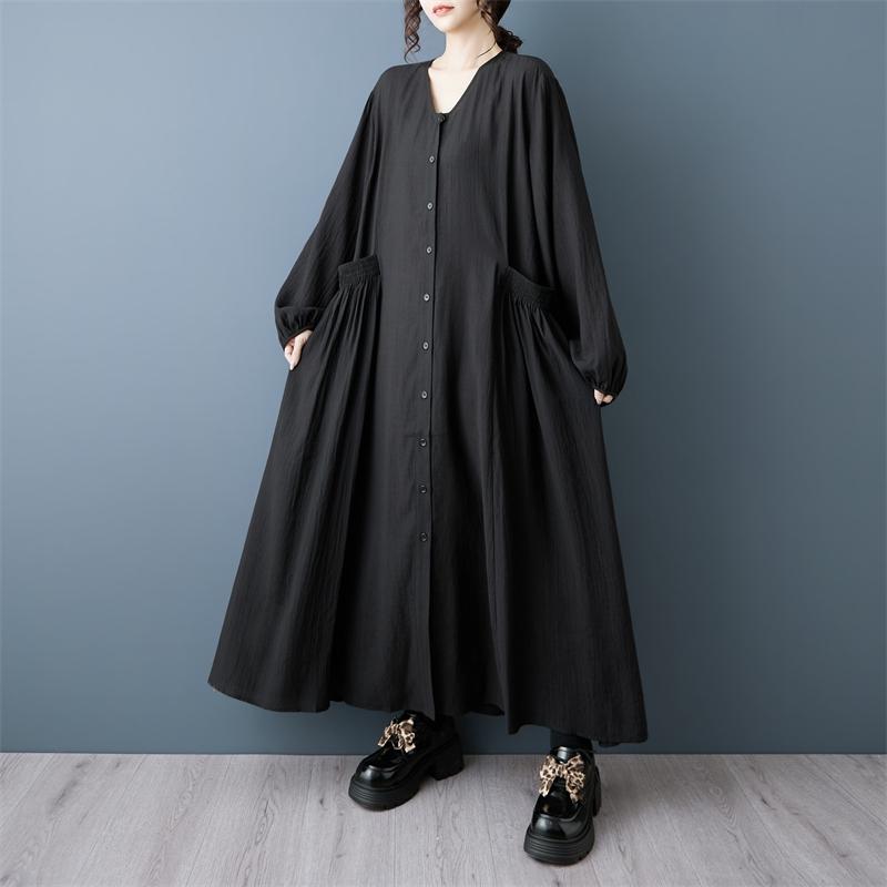Long Sleeve Plus Size Black Vintage New In Dresses for Women Casual Loose Spring Autumn Dress