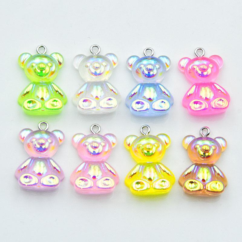 Colorful Resin Cartoon Bear Keychain: Cute Electroplated AB Pendant for DIY Jewelry