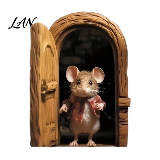 Holiday Theme Wall Decor Christmas Cute Mouse Break?Through Decals, 3D Hole Self?Adhesive Nursery Room Art Stickers, DIY for Living Entryway Kids