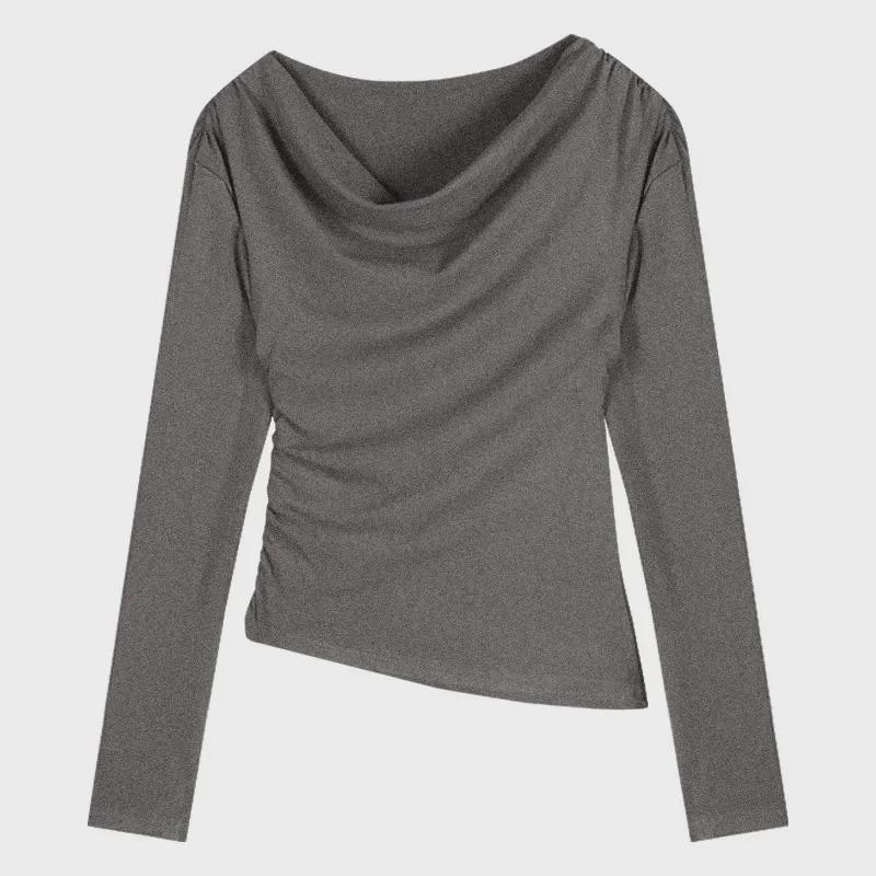 

Женский топ 2024 года из бархата с открытыми плечами, длинными рукавами и неровным низом Medium