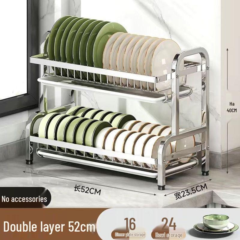 Stainless Steel Kitchen Dish Drying Rack with Bowl and Plate Storage