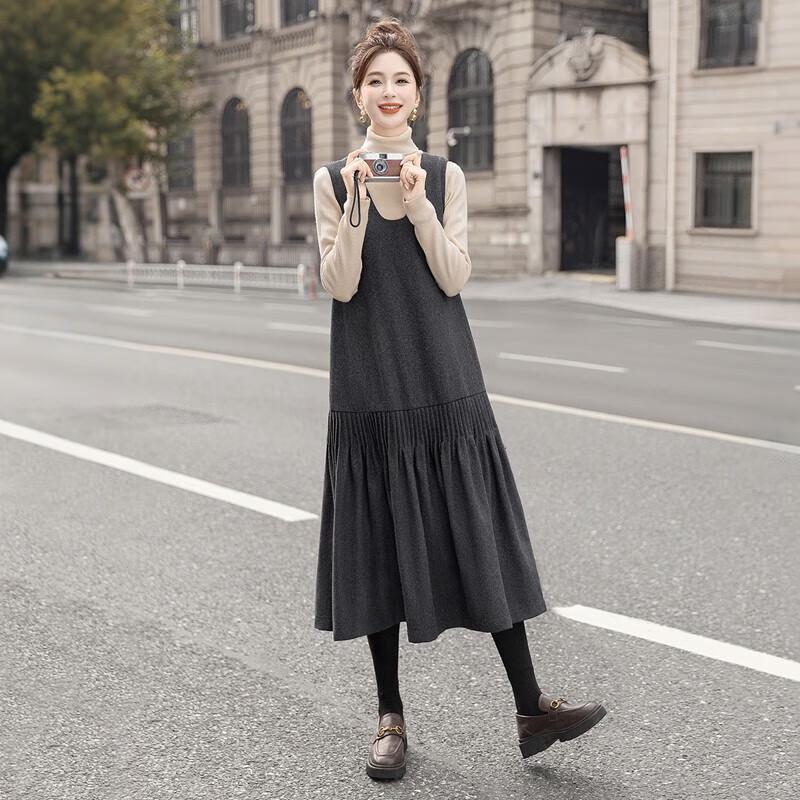 Sibaishe Women's Merino Wool Blend U-Neck Sleeveless Midi Dress