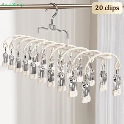 20-Clips Stainless Steel Drying Rack Windproof And Non-slip Multi-clip Hanger For Socks, Underwear, And Bras