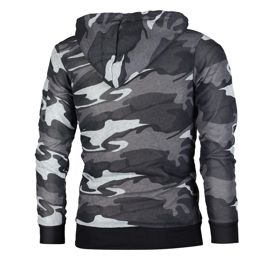 Men's Fashion Camouflage Sweatshirt Men's Drawstring Ribbed Closure Sleeve Pocket Hoodie