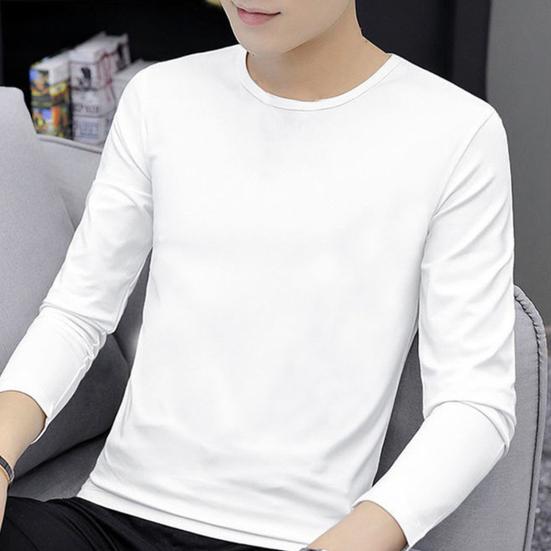 Men Spring Top Long Sleeve Round Neck Solid Color Slim Fit Pullover Warm Basic Plus Size Spring T-shirt for Work