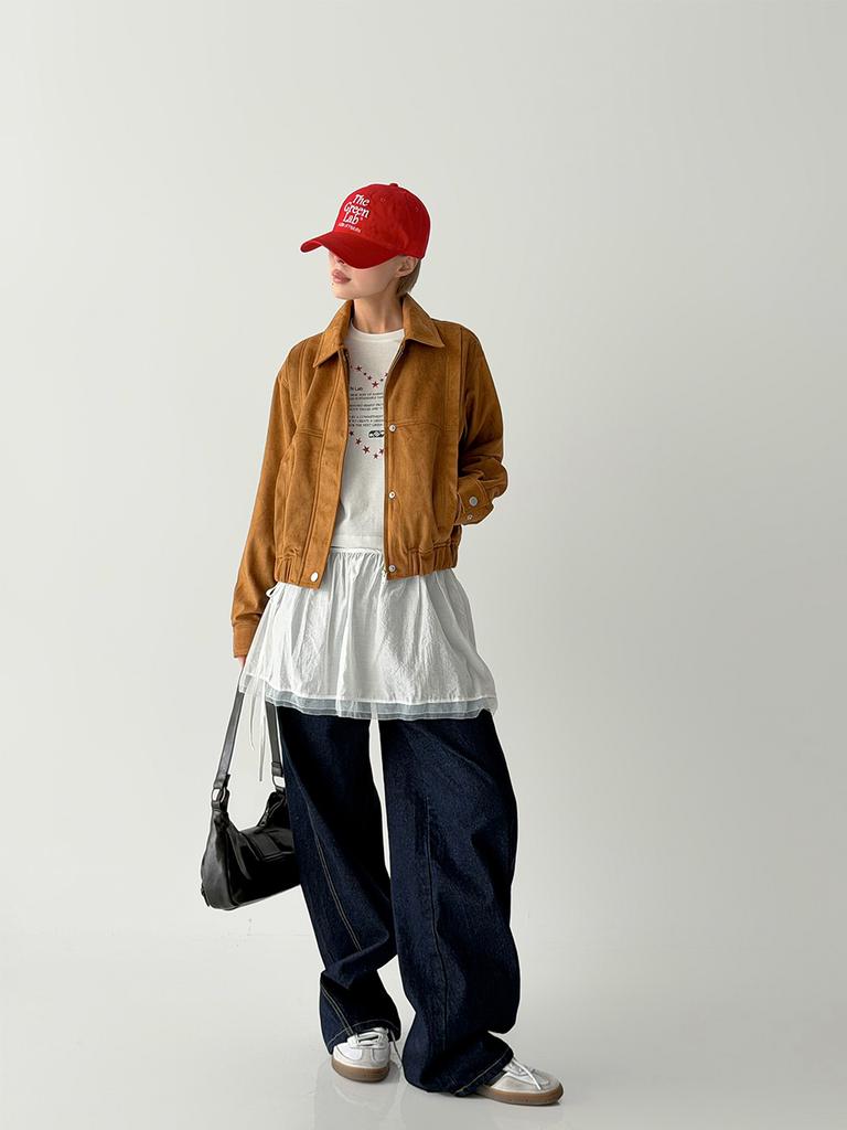 The Green Lab Faux Velvet Suede Blouson Jacket [Dark Beige]