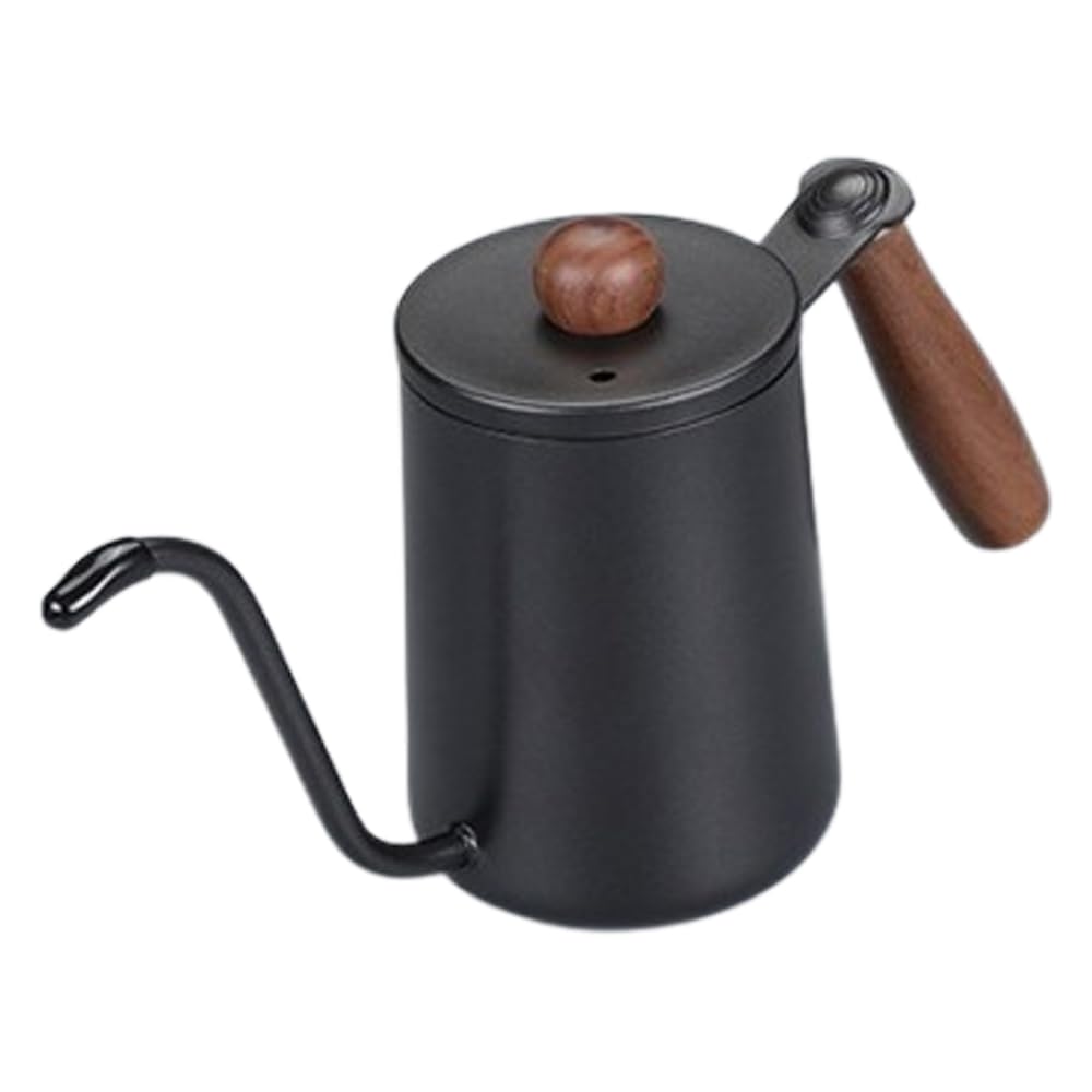 

Asdays Coffee Narrow Spout Drip Direct with Simple Walnut Stainless Steel Kettle, Pot, Stovetop, Lid, Small, Design, Wood, Built-in Graduations, чёрный