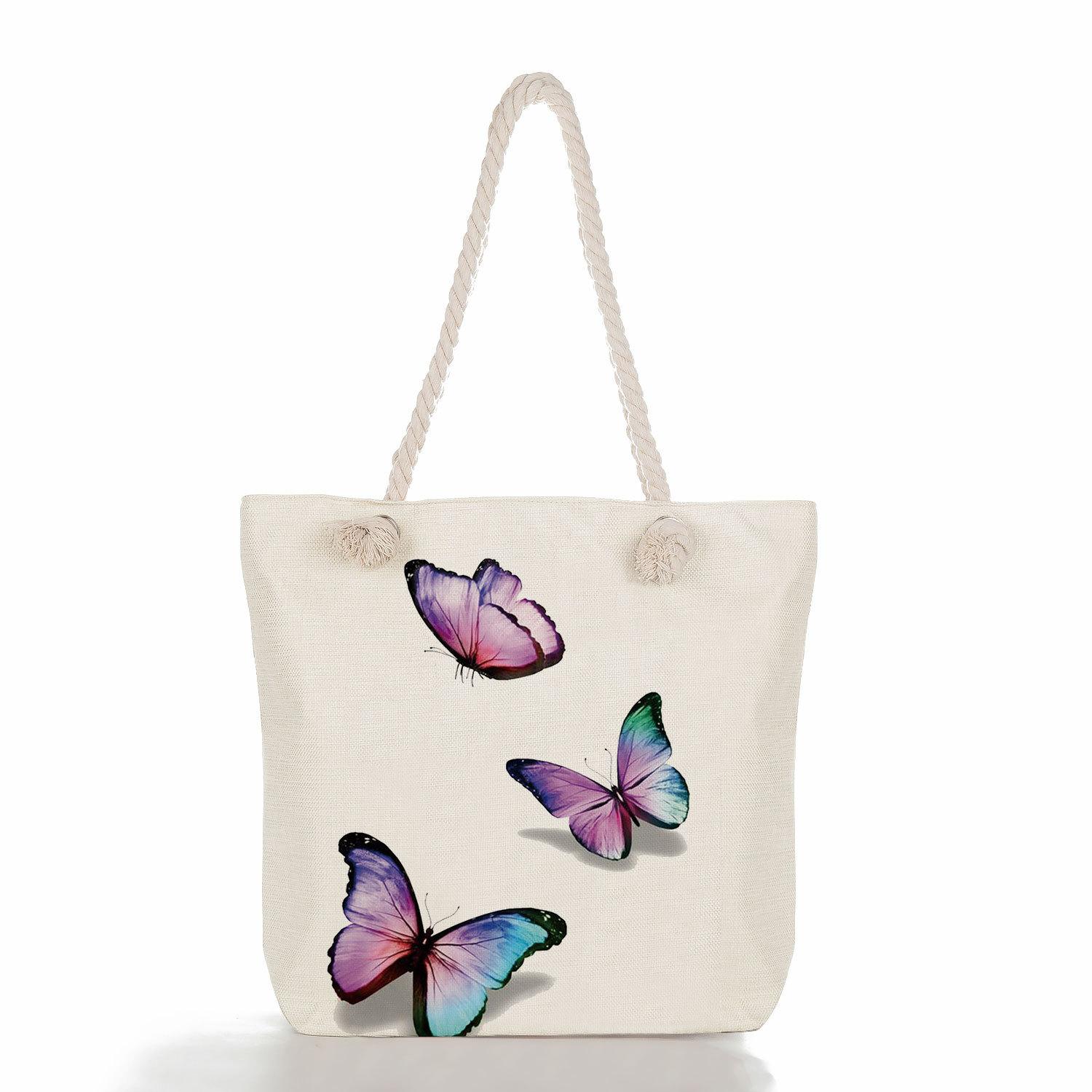 Butterfly print thick rope single-shoulder beach bag 7300 KTB