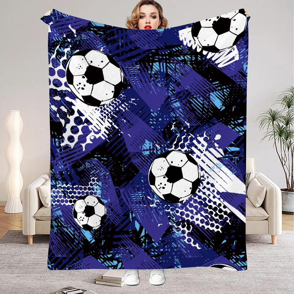 1pc Flannel Blankets Colorful Football Printed Quality Soft Warm Throw Blanket Winter for Kids Boys Couch Bed Fluffy Bedspread