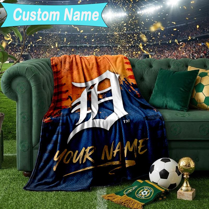 Custom Name Blanket Detroit Tigers Emblem Blanket Bedding Blanket for Travel, Camping, Living Rooms, Offices, Sofas, Fan Christmas gift