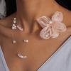 Delicate Sheer Floral Pendant Necklace with Pearl & Crystal Beads, Romantic Statement Jewelry for Weddings & Parties