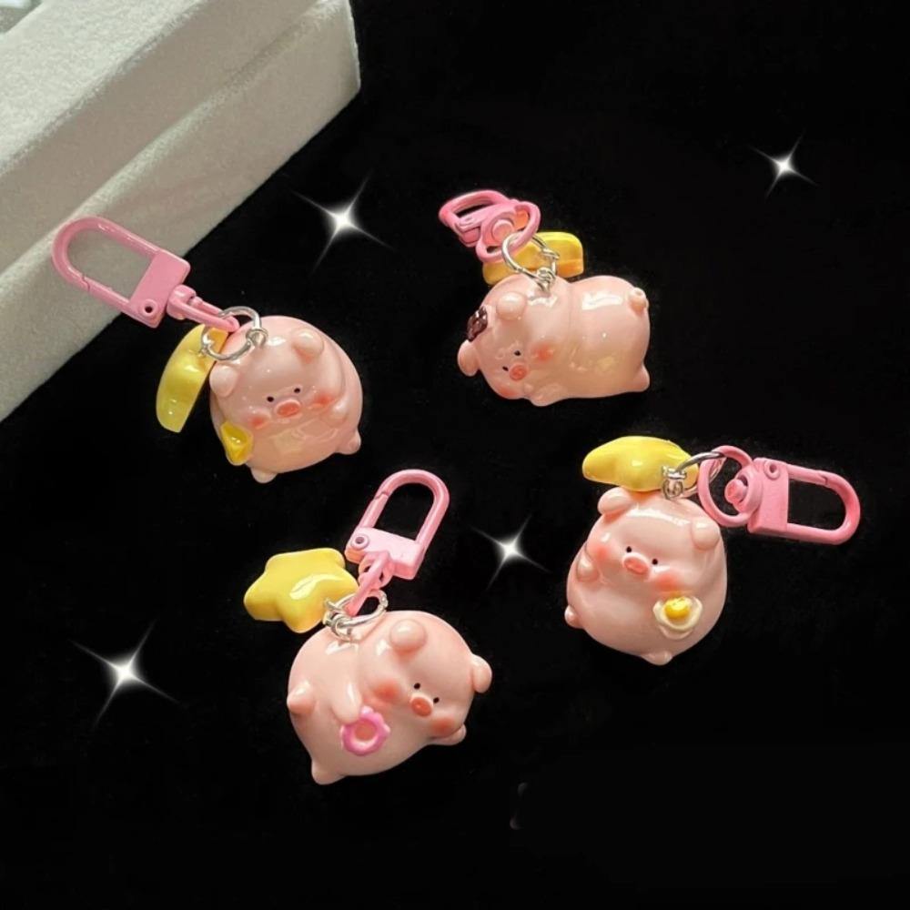 Pendant 3D Pink Pig Keychain Cartoon Star Buckle Schoolbag Pendant Fashion Powder Pig Keychain