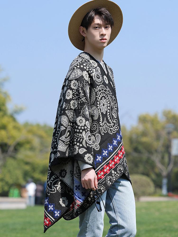 Winter Women Men Scarf Layers Poncho Retro Floral Print Wrap Shawl Scarve Capa Para Mujer Pashmina Cloak New Unisex Lady Male