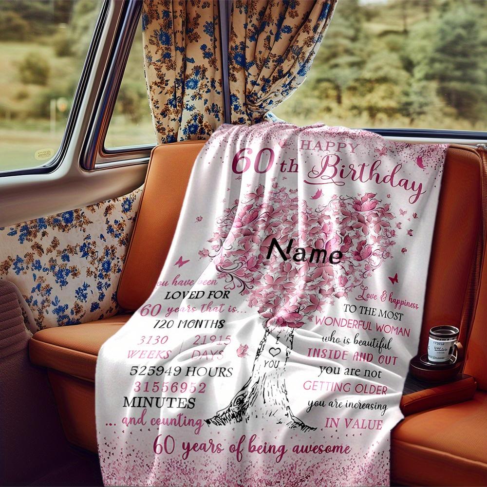 60Th Birthday Blanket Personalized Name Soft Comfortable Stylish Blanket Car Blanket Perfect For Travel Camping Outdoor Home Suitable For All Seasons
