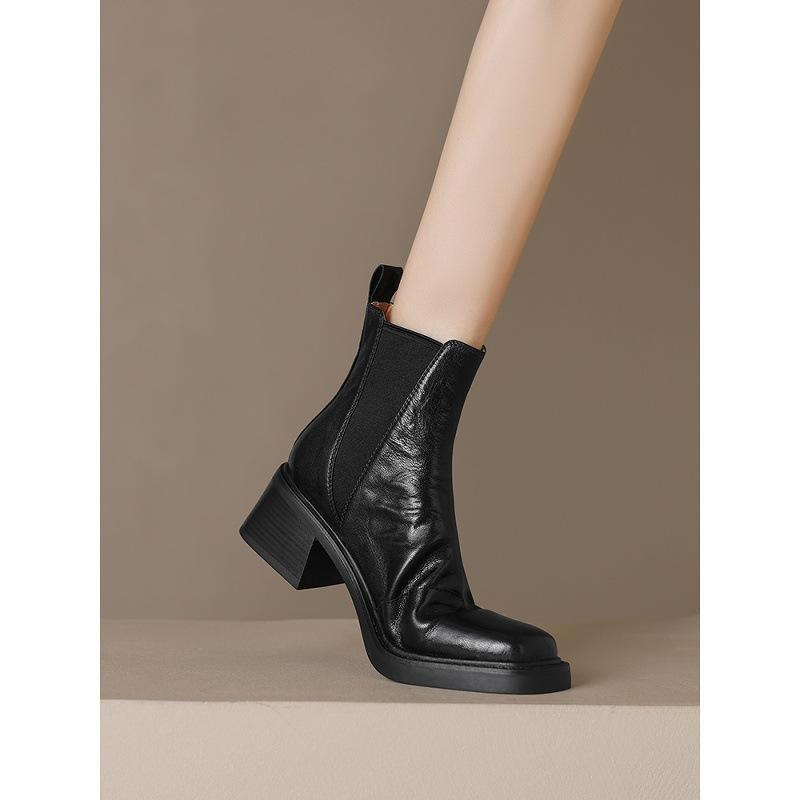 British style thick-soled thick-heeled Chelsea short boots women's 2025 autumn and winter new velvet Martin boots