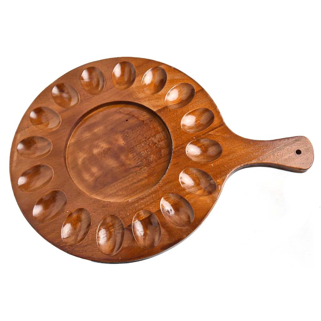 Deviled Egg Platter Round Egg Holder Wooden Deviled Egg Tray Hole Acacia Wood