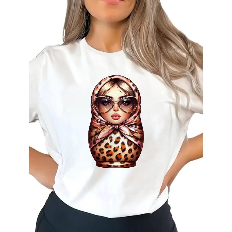 Женская футболка с принтом русского медведя и текстом, мягкая, эластичная, с круглым вырезом, коротким рукавом, повседневная, всесезонная, для ежедневного ношения S