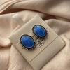 Oval Blue Texture Drip Earrings Earrings Niche Light Luxury Personality Ethnic Style Exquisite High Temperament Earrings