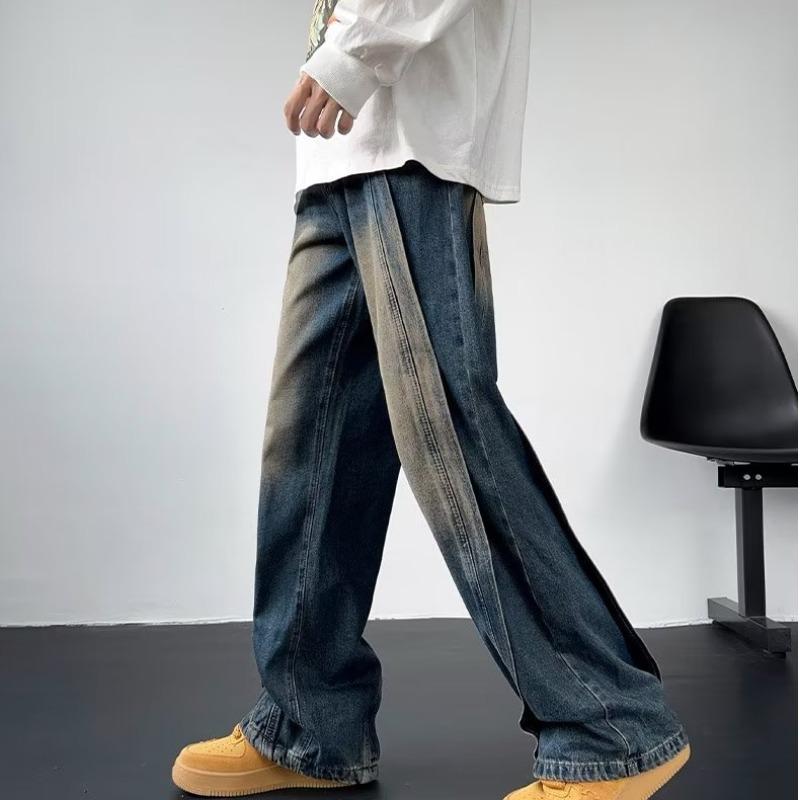JYL Men's Straight Jeans Winter New Premium Patch Washed Loose Denim Pants