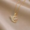 European & American Style Colored Zircon Bird & Butterfly Pendant Clavicle Necklace for Women