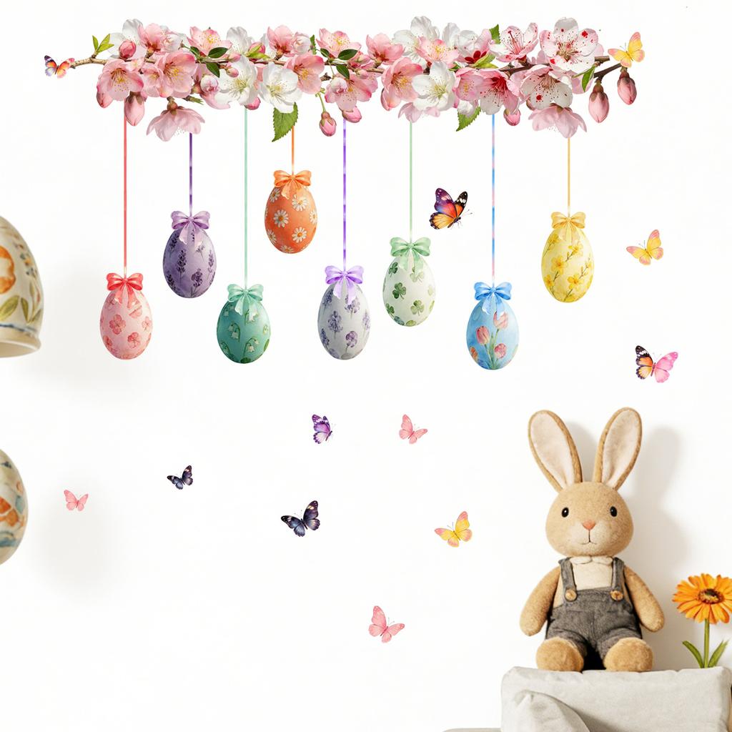 Cartoon Easter Egg Butterfly Flower Hanging Ornament Kids Bedroom Living Room Home Decoration Wall Sticker Self-Adhesive