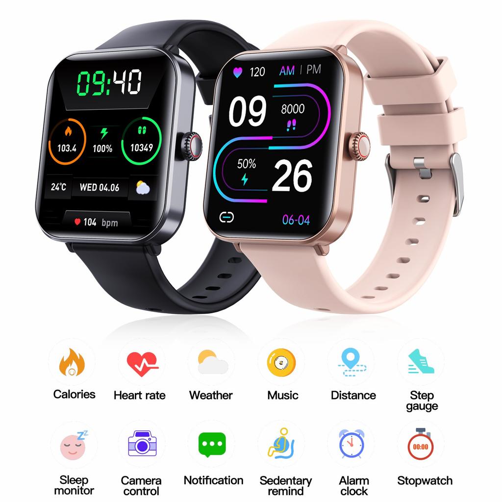 F57pro Smart Watch with Heart Rate, Blood Pressure Monitoring, Bluetooth-compatible Call, Sports Bracelet, Silicone Strap