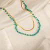 European & American Titanium Steel Geometric Turquoise Double-Layer Clavicle Chain Necklace for Women - Fashionable & Versatile Design