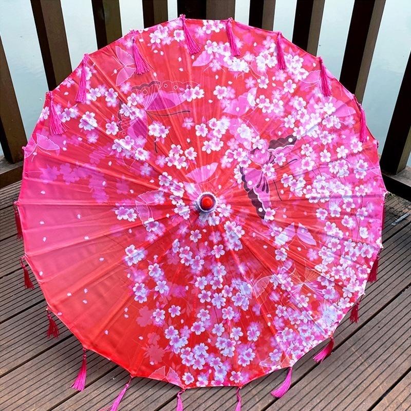 Klassische Chinesische Kunst Asiatischer Stil 33" Seiden Sonnenschirm mit Quasten für Hochzeitsfeiern, Fotografie, Kostüme, Cosplay