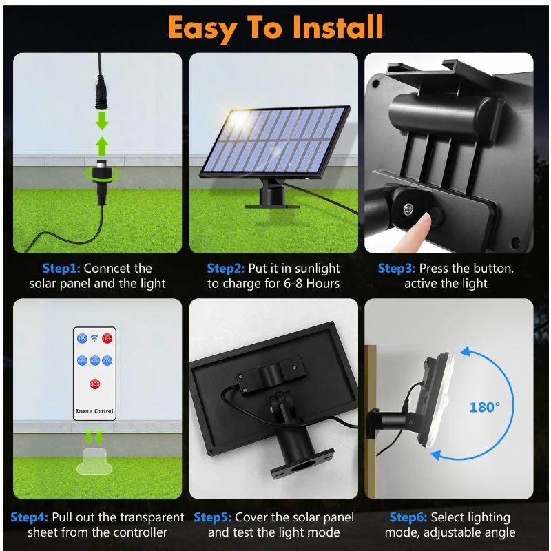 Solar Outdoor Light IP65 Waterproof Wall Lamp Remote Control 3 Modes Adjustable Angle 5m Extension Cable for Yard Garden Patio