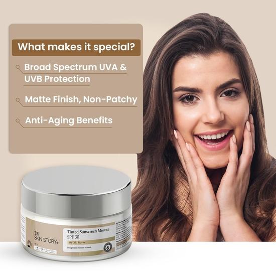 The Skin Story Sunscreen Mousse SPF 30 |Whipped Mousse Texture| Broad Spectrum| Light Weight & Non Sticky | UVA & UVB Protection | 40g