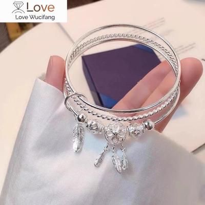 Fashion 925 Sterling Silver Dreamcatcher Tassel Feather Charm Bracelet Bangle for Women Elegant Jewelry