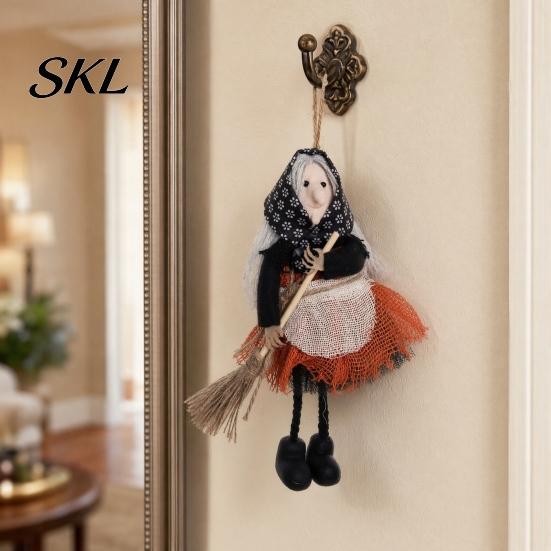 Realistic Halloween Patterns Witch Broomstick Hanging Ornament, Spooky Fabric Pendant for Party Bar Indoor Decor Home, Trick or Treat Festive