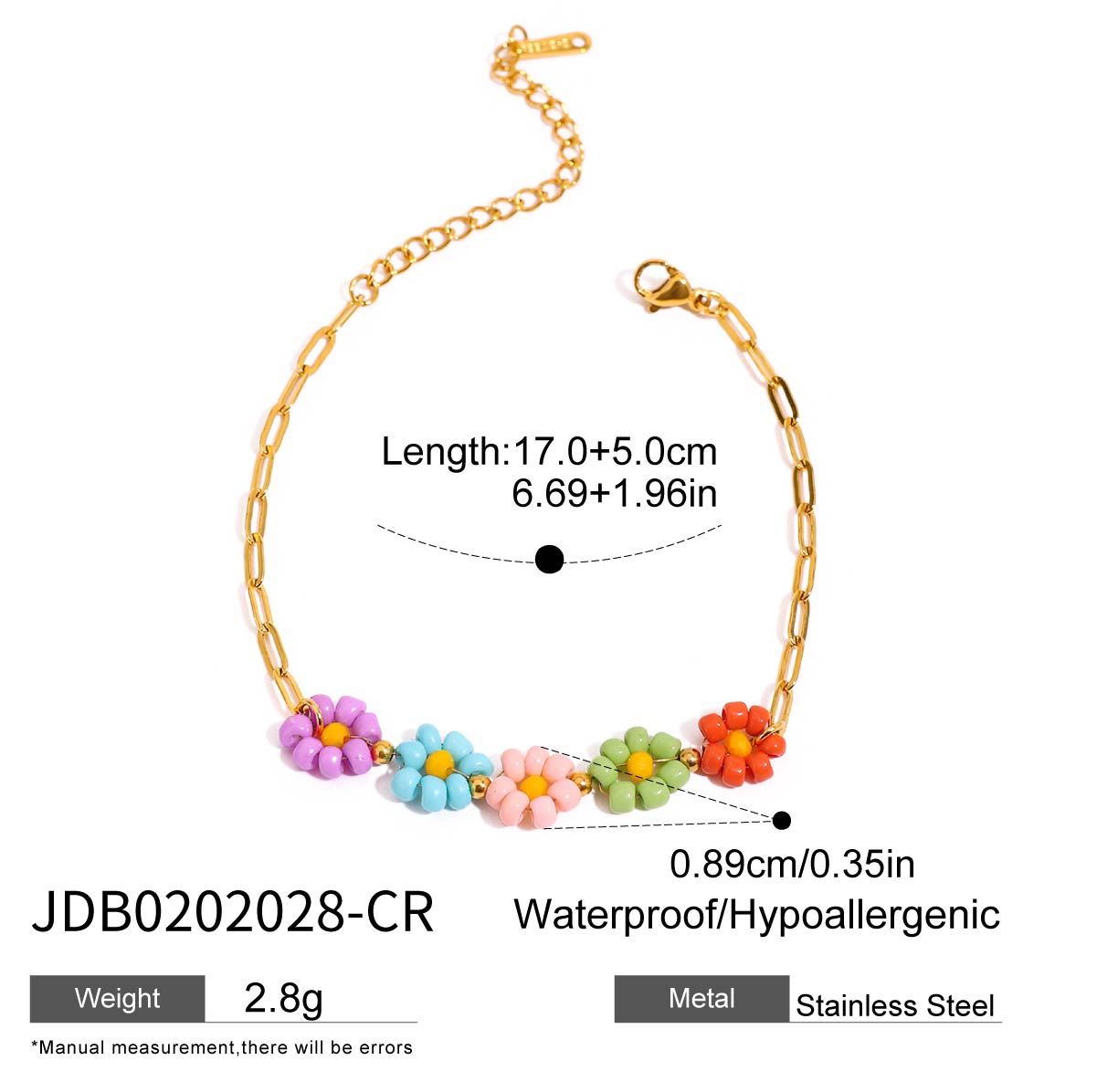 

Zora Spring and Summer Colorful Rice Bead Flower Stainless Steel Bracelet 18K Gold-plated Sweet Ladies Fashion Bracelet